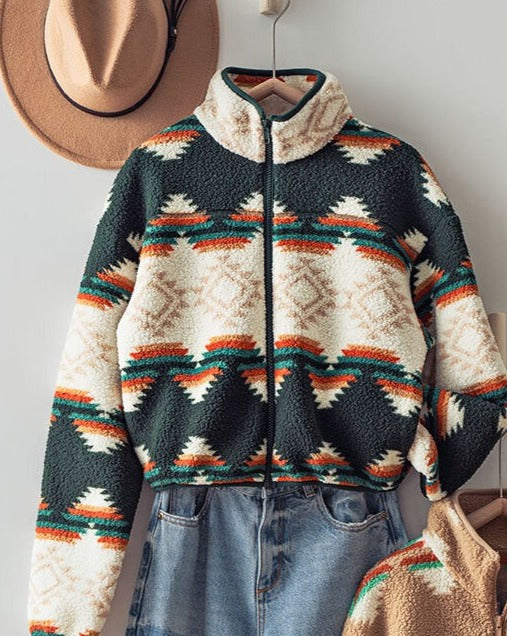 Green Aztec Sherpa Jacket