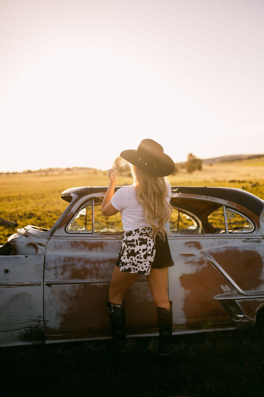 Cowprint Colorblock Shorts