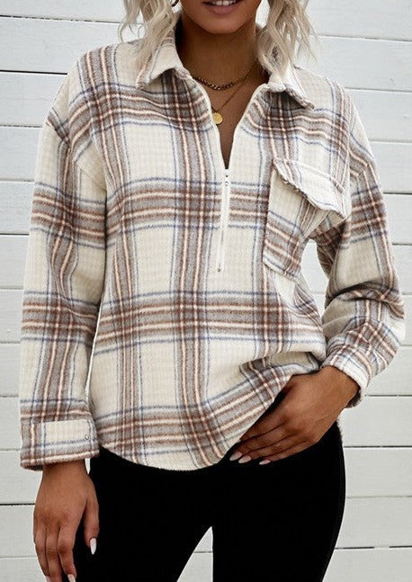 Plaid Half Zip Sweatshirt