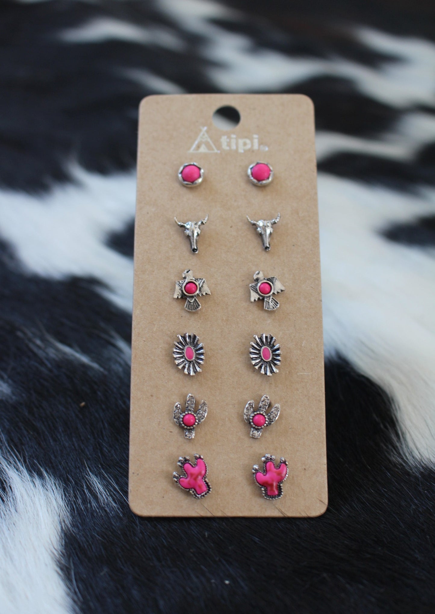 Pink Aztec Earring Set