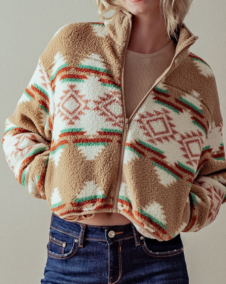 Brown Aztec Sherpa Jacket