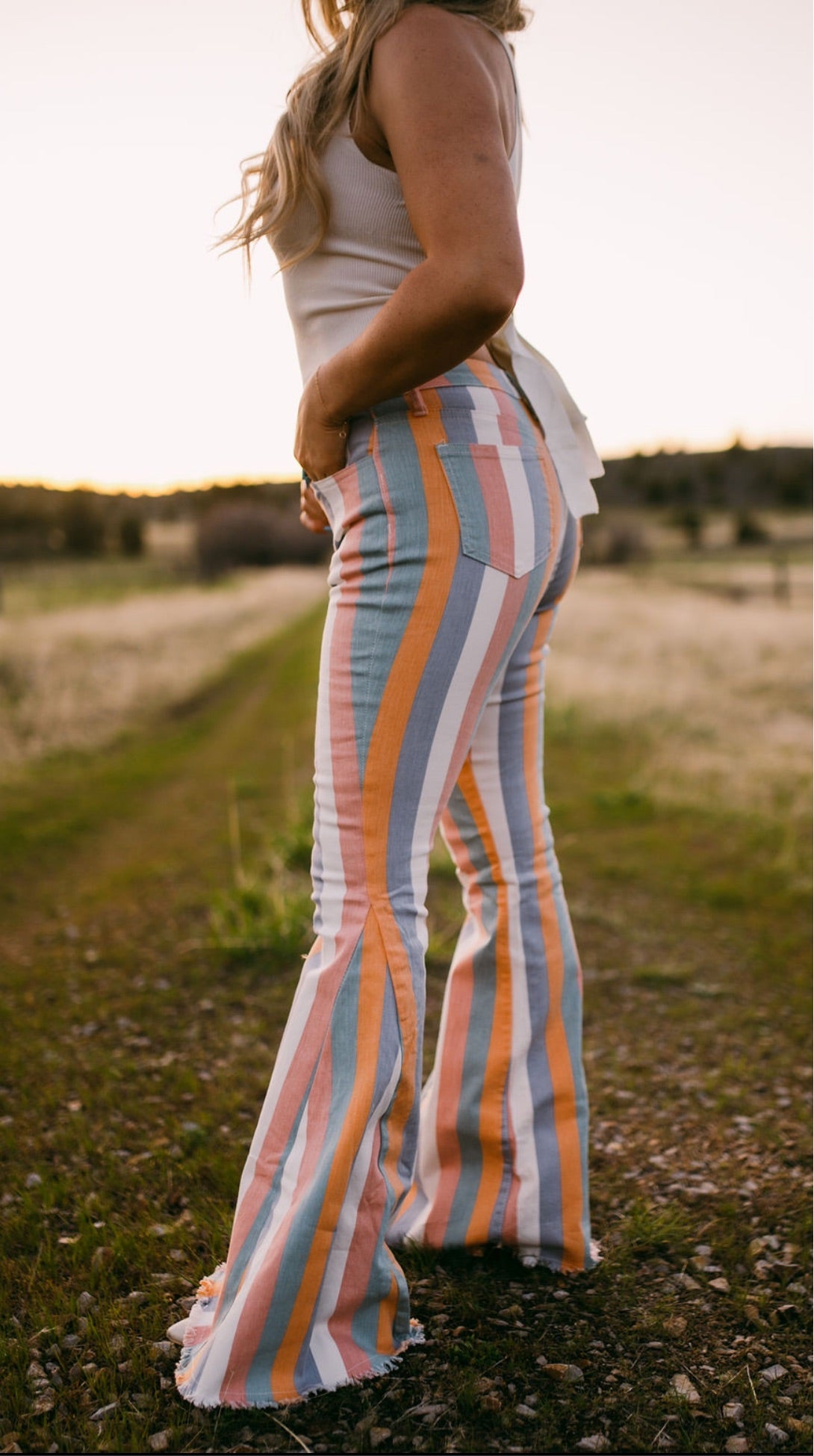 The Bexlee Striped Flare Jeans