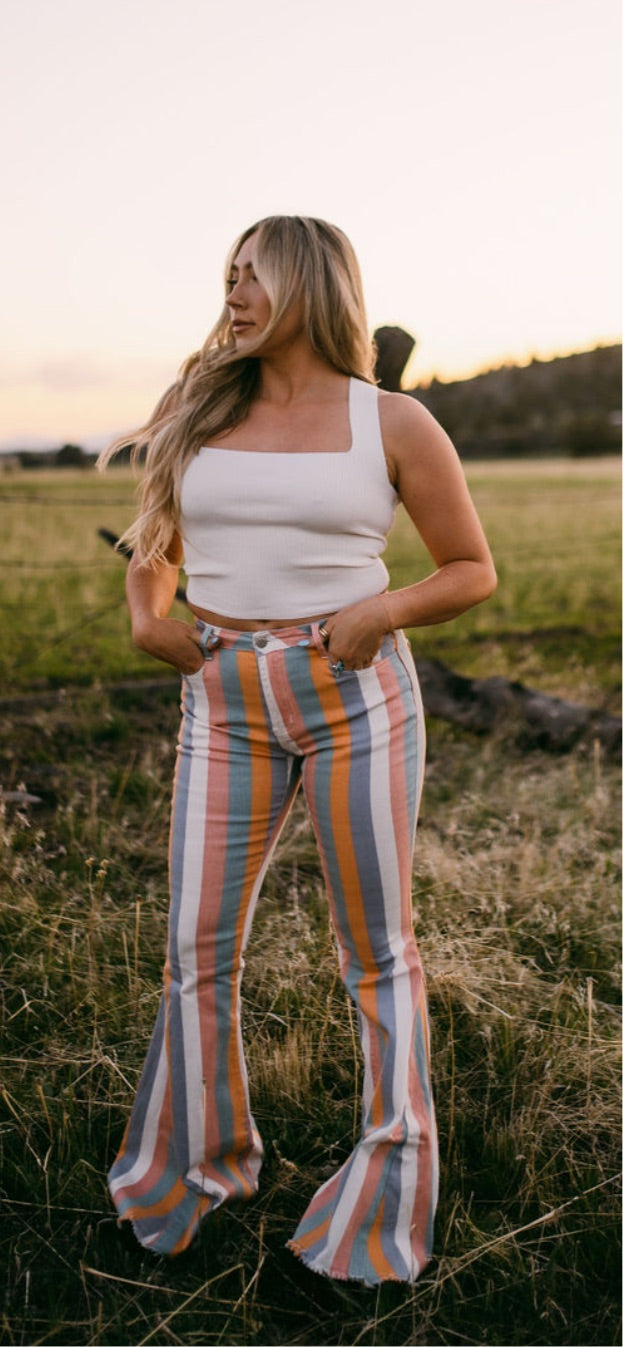 The Bexlee Striped Flare Jeans